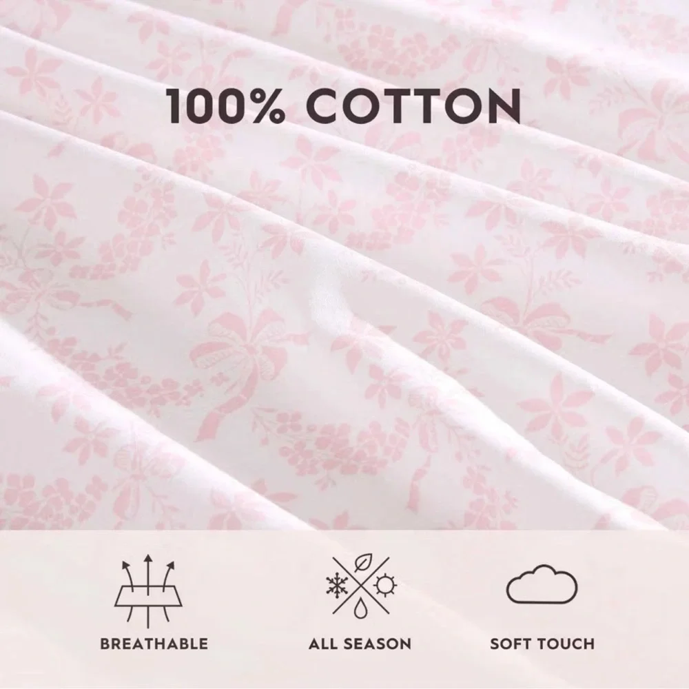 Laura Ashley QUEEN Bed Antoinette Flannel 4pc Sheet Set Pink NEW